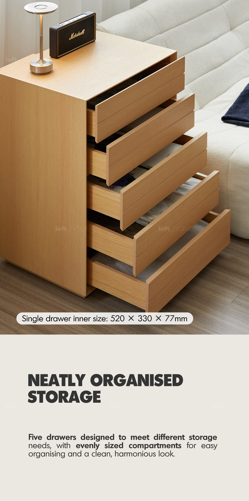 Minimalist Ash Wood Veneer Chest Of 5 Drawers MOI Good to Know - 2