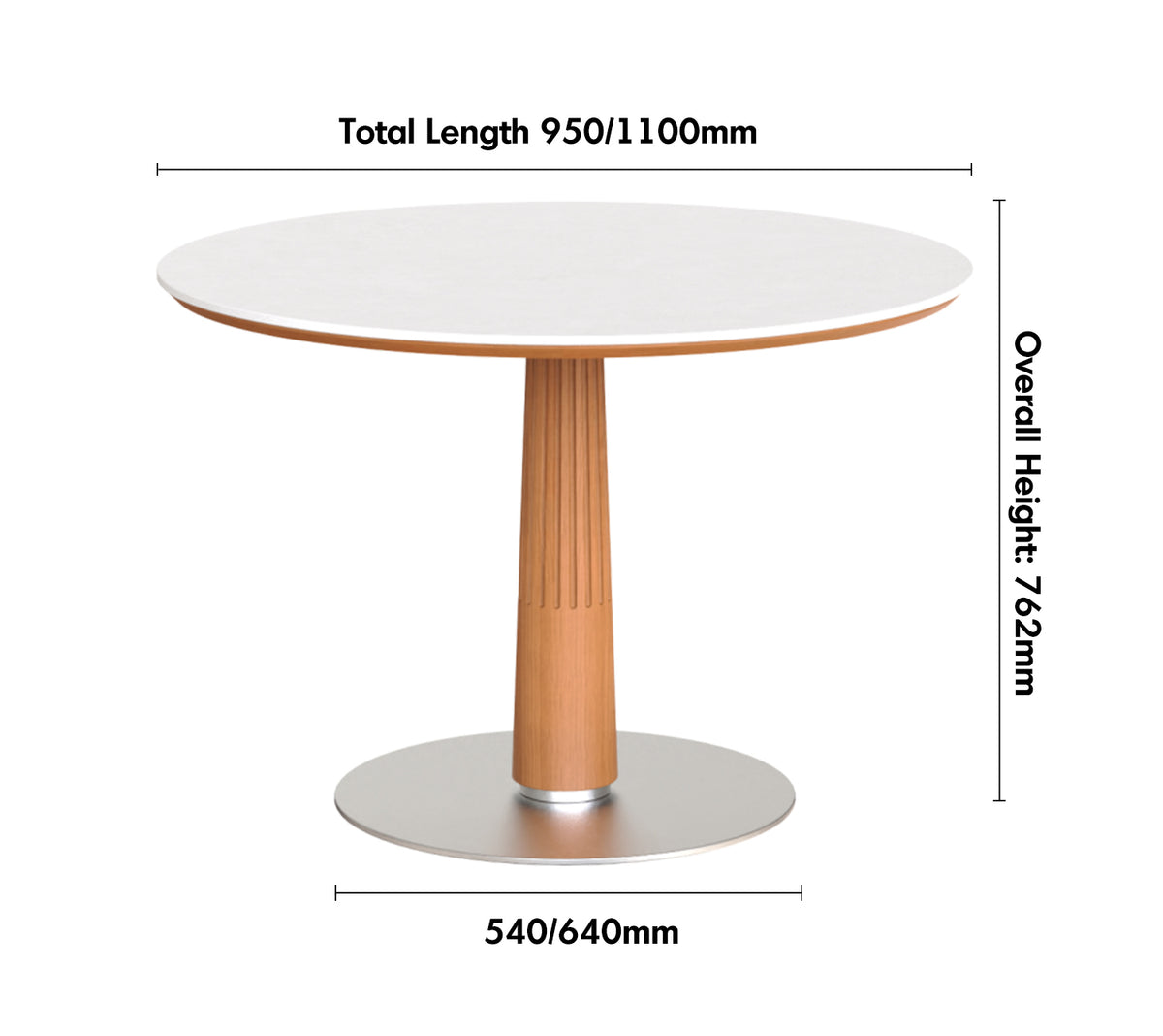 Scandinavian Cherry Wood Sintered Stone Round Dining Table GREY Size Chart