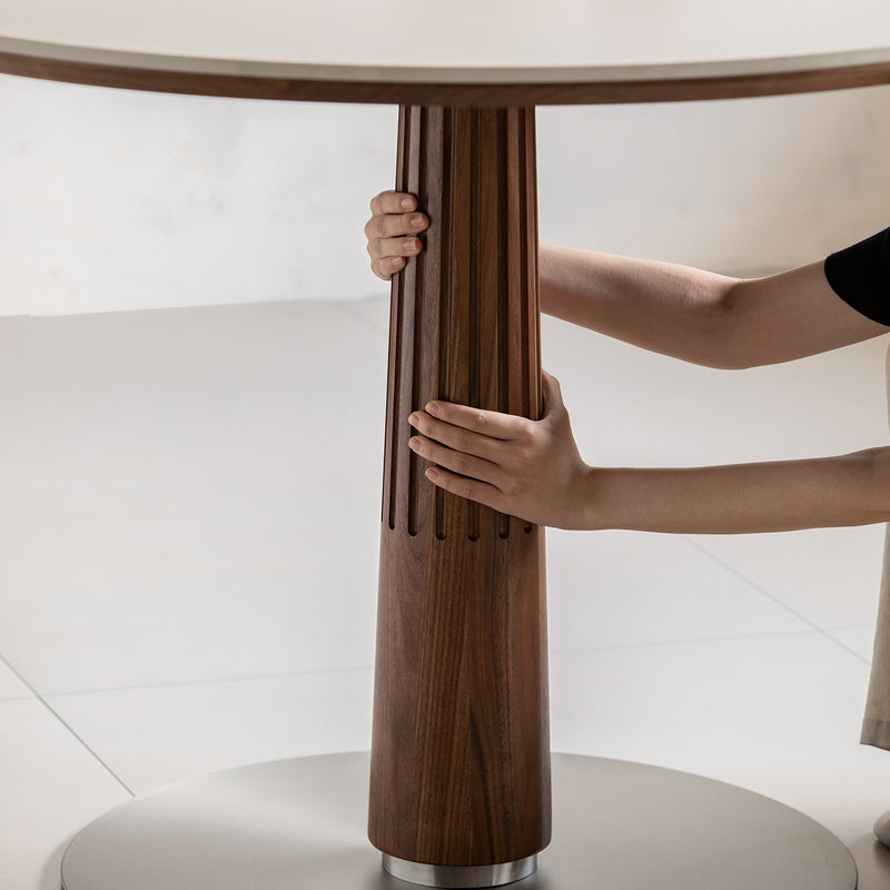 Japandi Walnut Wood Sintered Stone Round Dining Table GREY Color Swatches
