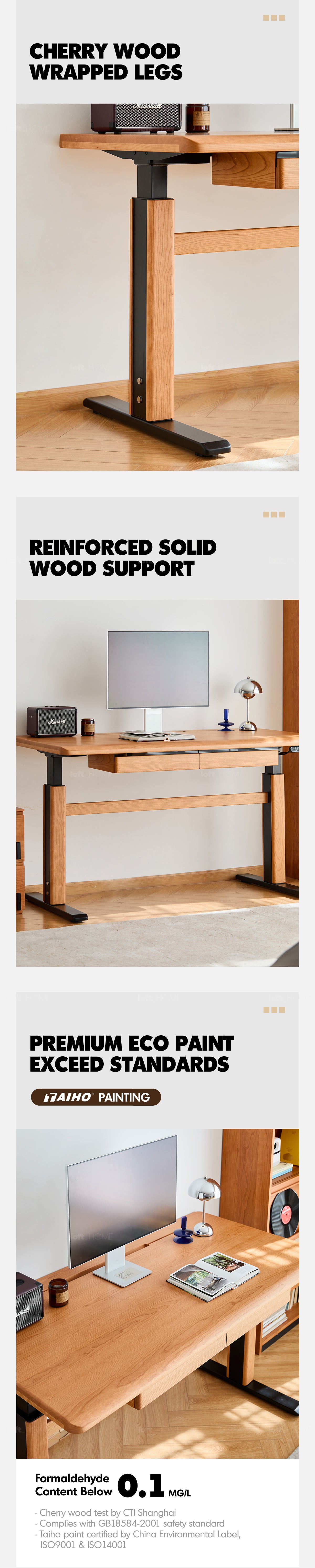 Scandinavian Cherry Wood Electric Height Adjustable Study Table CLOUD LIFTING Good to Know - 4