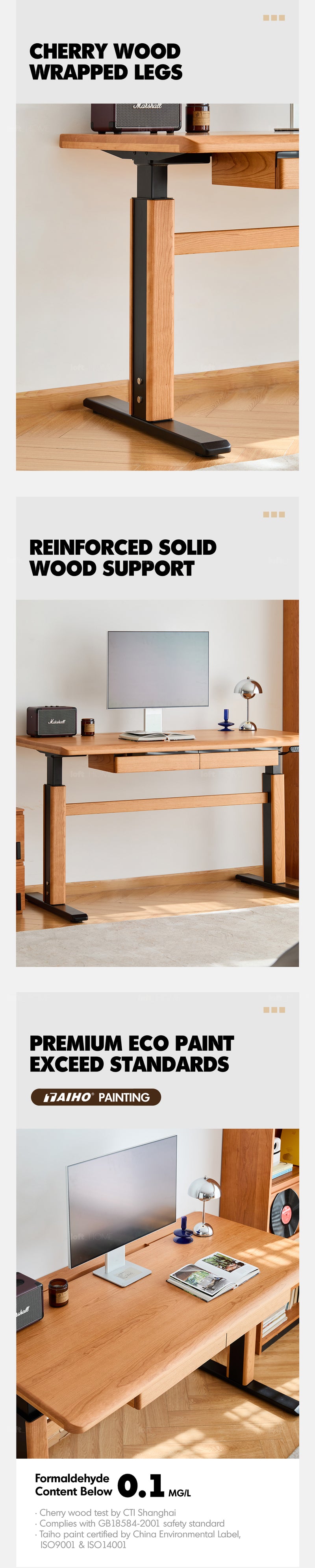 Scandinavian Cherry Wood Electric Height Adjustable Study Table CLOUD LIFTING Good to Know - 4
