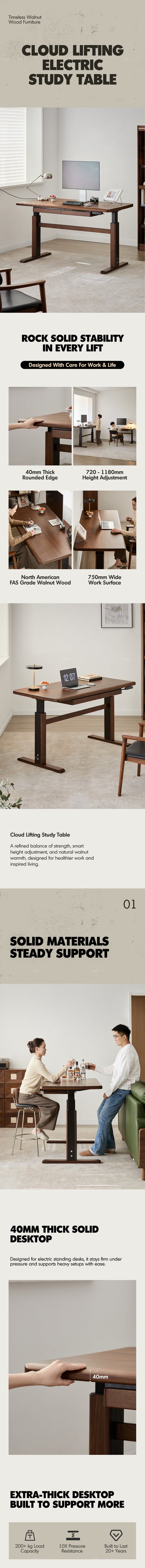 Japandi Walnut Wood Electric Height Adjustable Study Table CLOUD LIFTING Good to Know Preview-1