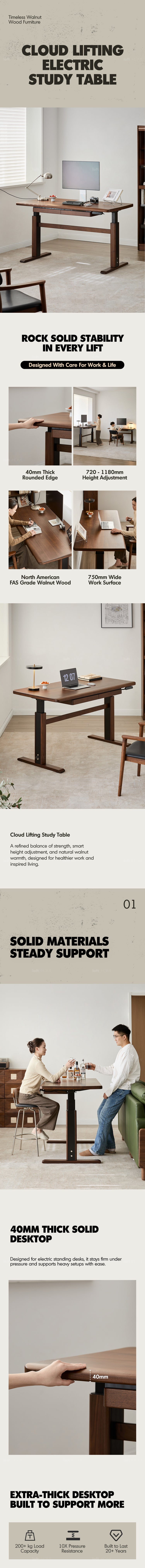 Japandi Walnut Wood Electric Height Adjustable Study Table CLOUD LIFTING Good to Know Preview-1