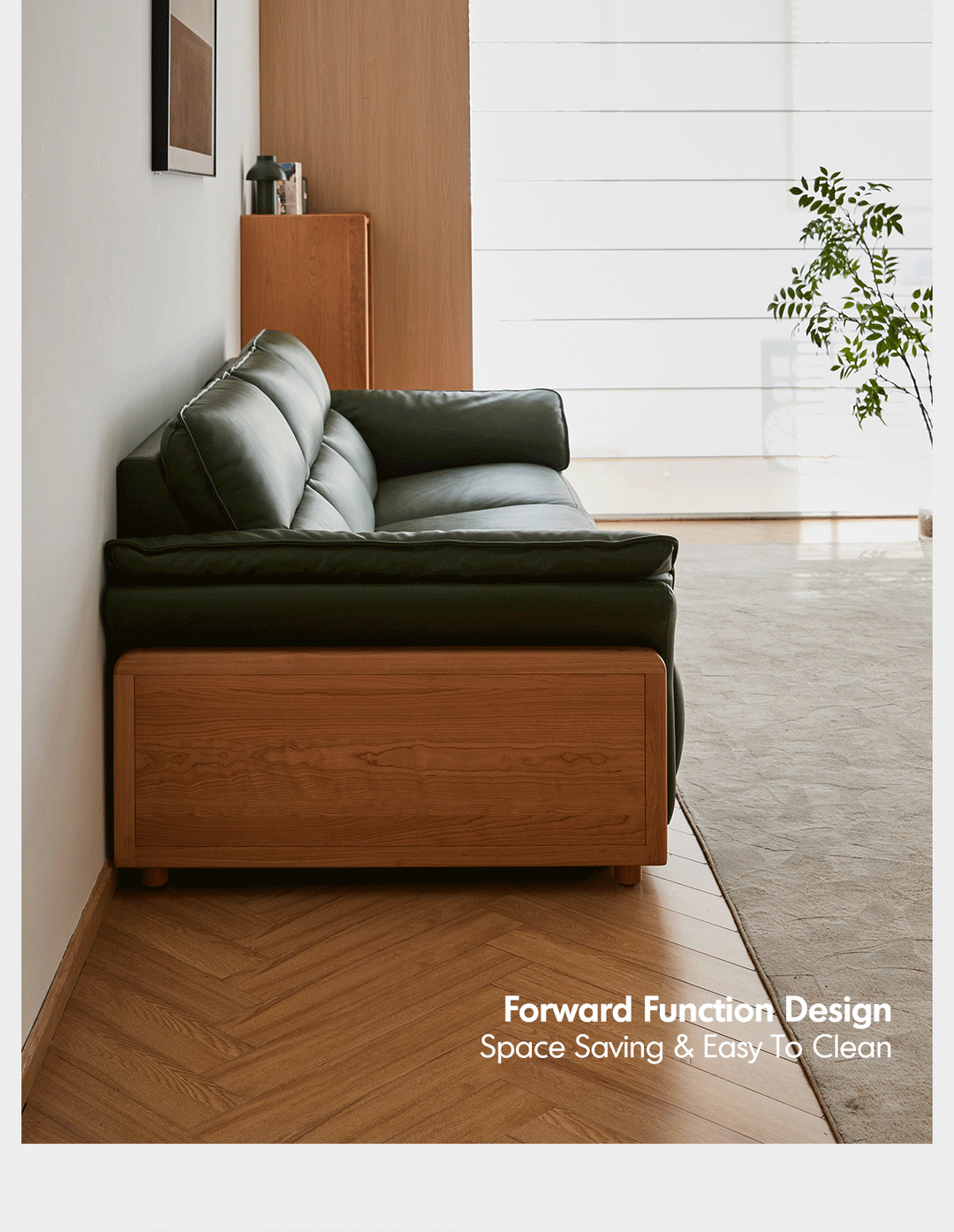 Scandinavian Cherry Wood Genuine Leather Electric Recliner 4 Seater Sofa EDGELESS