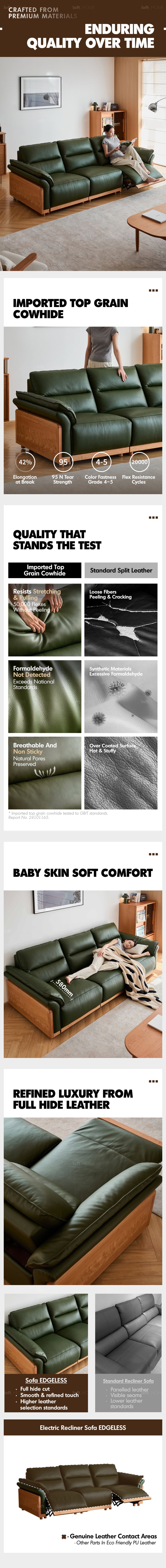 Scandinavian Cherry Wood Genuine Leather Electric Recliner 4 Seater Sofa EDGELESS Good to Know - 5