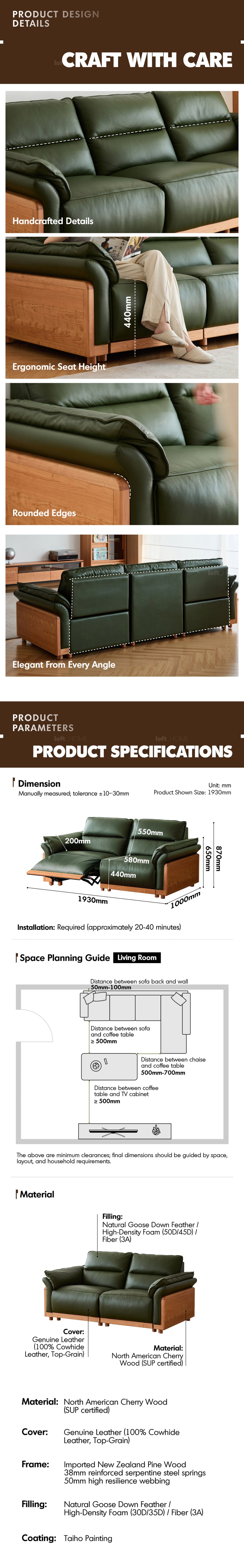 Scandinavian Cherry Wood Genuine Leather Electric Recliner 3 Seater Sofa EDGELESS Good to Know - 8