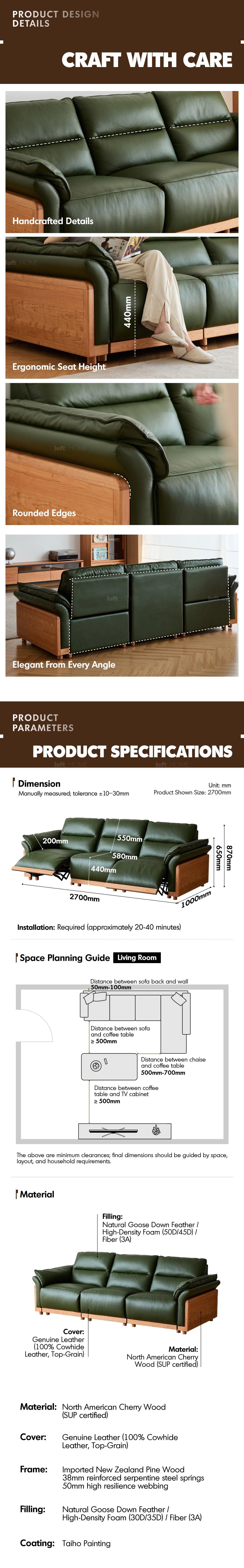 Scandinavian Cherry Wood Genuine Leather Electric Recliner 4 Seater Sofa EDGELESS Good to Know - 8