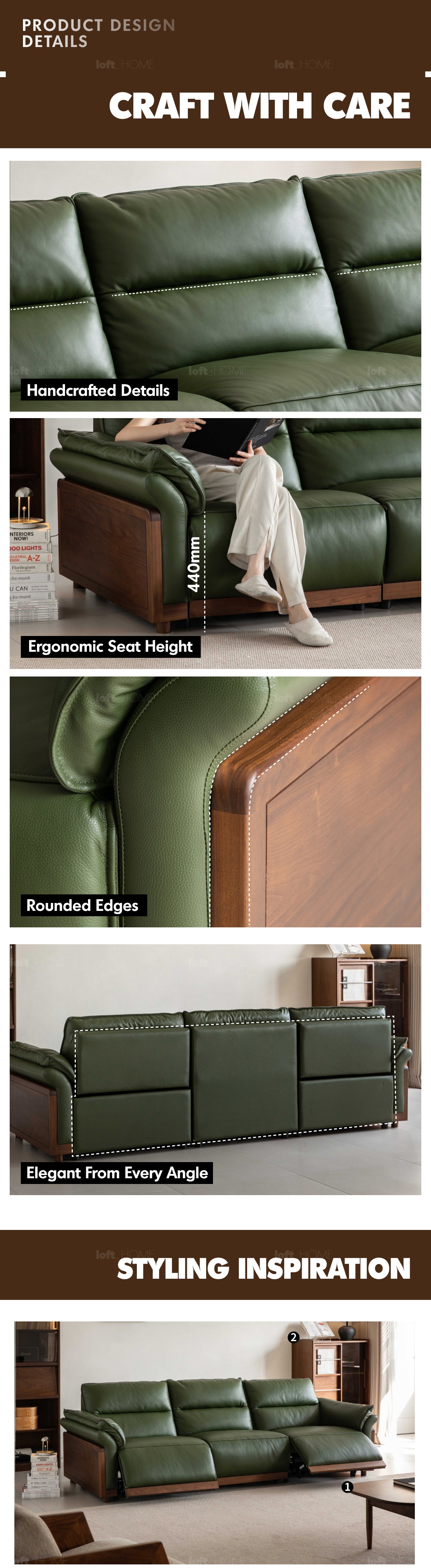 Japandi Walnut Wood Genuine Leather Electric Recliner 3 Seater Sofa EDGELESS Good to Know - 8