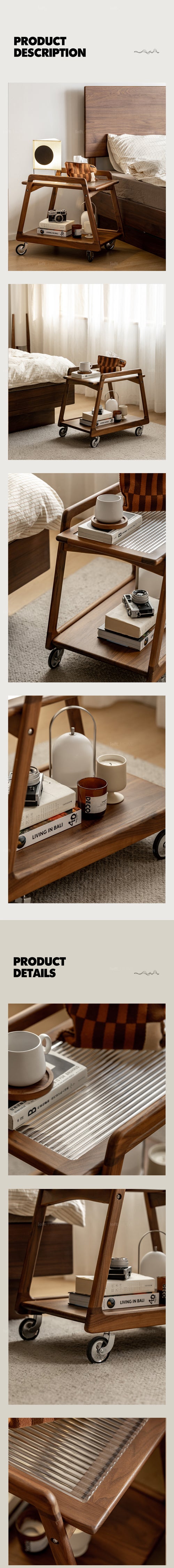 Japandi Walnut Wood Wheeled Trolley Side Table YOYO Good to Know Preview-1