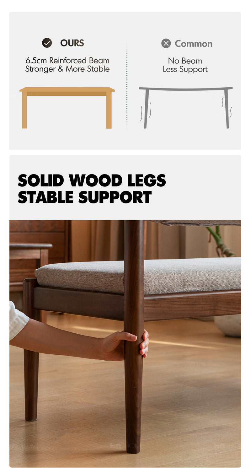 Japandi Oak Wood Mixed Weave Fabric Dining Bench PILLAR WALNUT Good to Know - 5