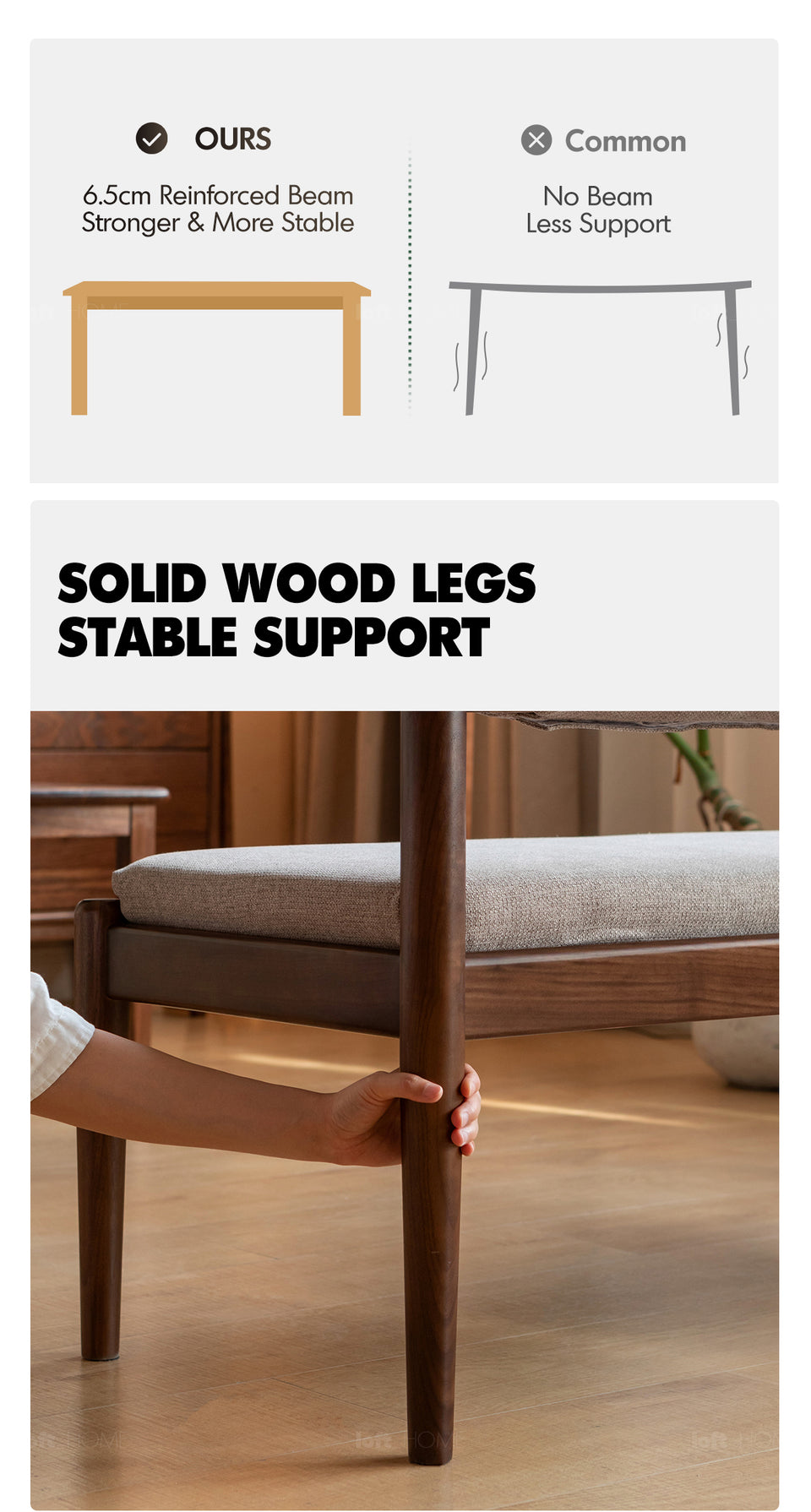 Japandi Oak Wood Mixed Weave Fabric Dining Bench PILLAR WALNUT More Details and Instruction_5