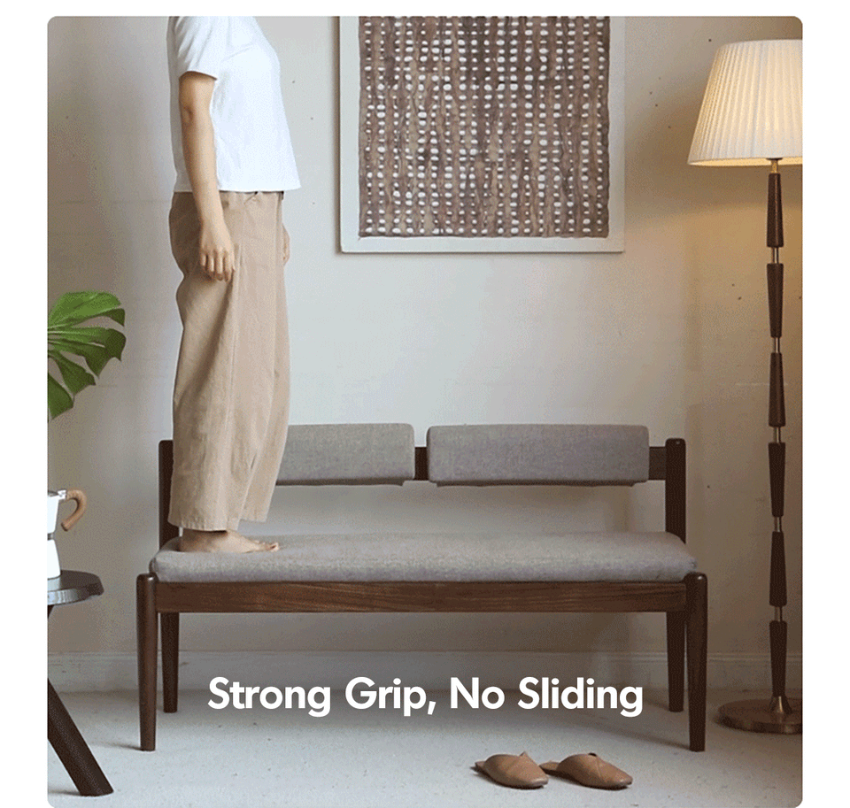 Japandi Oak Wood Mixed Weave Fabric Dining Bench PILLAR WALNUT More Details and Instruction_6