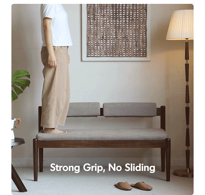 Scandinavian Oak Wood Mixed Weave Fabric Dining Bench PILLAR WALNUT