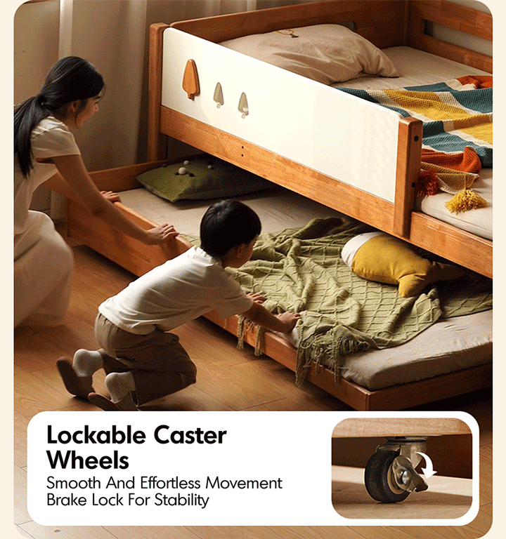 Scandinavian Rubber Wood Kids Bunk Bed With Trundle VIREO