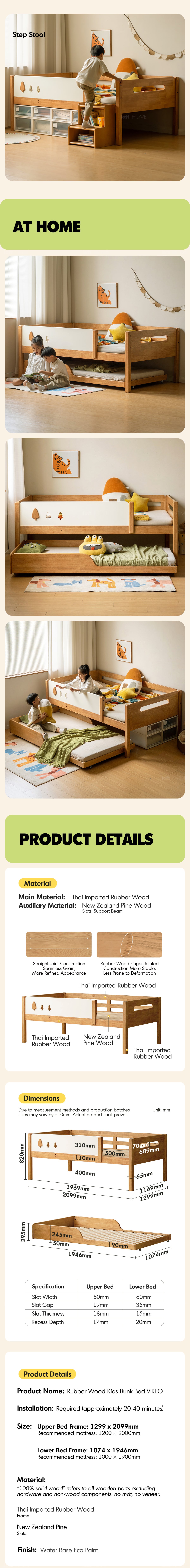 Scandinavian Rubber Wood Kids Bunk Bed With Trundle VIREO Good to Know - 8