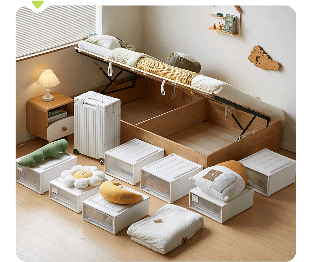 Scandinavian Rubber Wood Kids Storage Bed MIREO