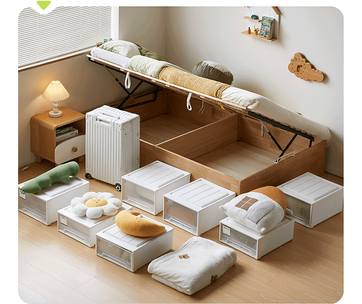 Scandinavian Rubber Wood Kids Storage Bed MIREO