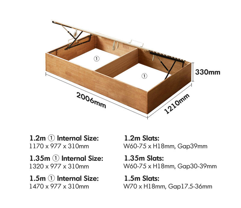 Scandinavian Rubber Wood Kids Storage Bed MIREO Size Chart