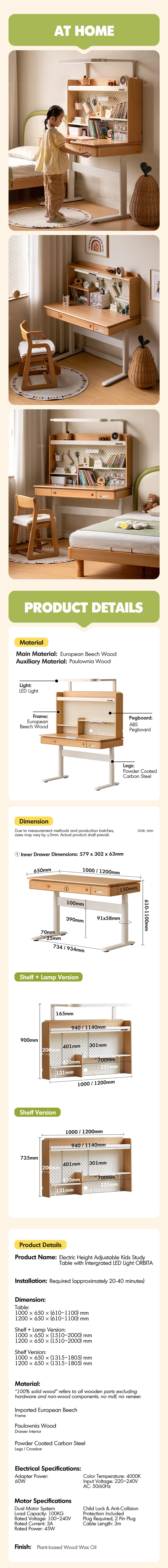 Scandinavian Beech Wood Electric Height Adjustable Kids Study Table With Intergrated LED Light ORBITA Good to Know - 8
