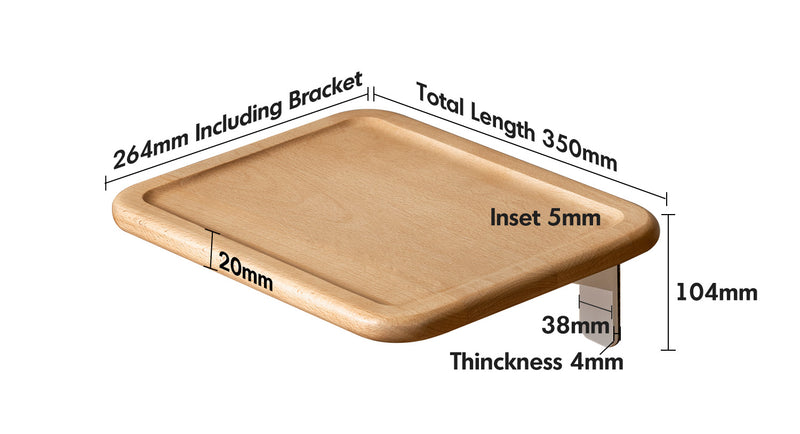 Scandinavian Beech Wood Bedside Floating Shelf PLENI Size Chart