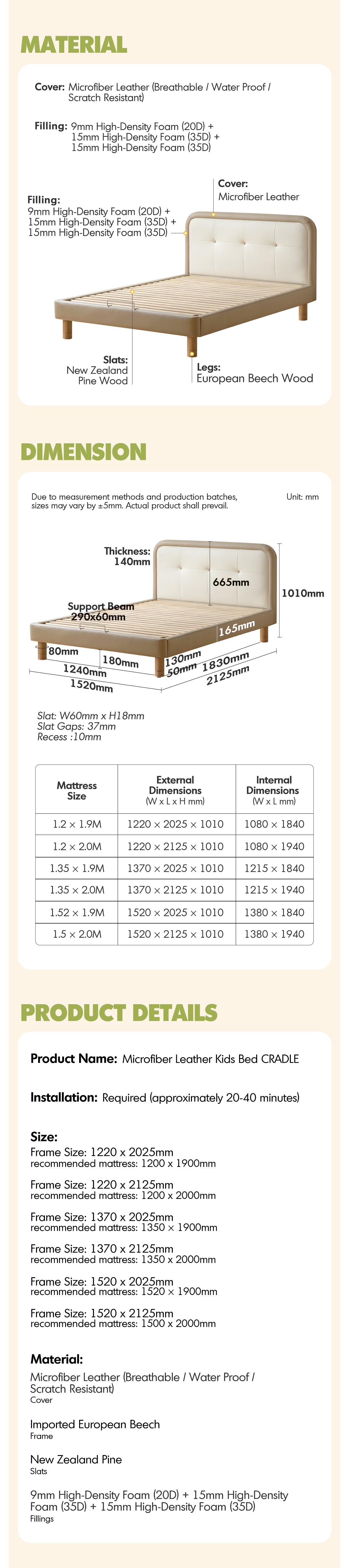 Modern Microfiber Leather Kids Bed CRADLE Good to Know - 10