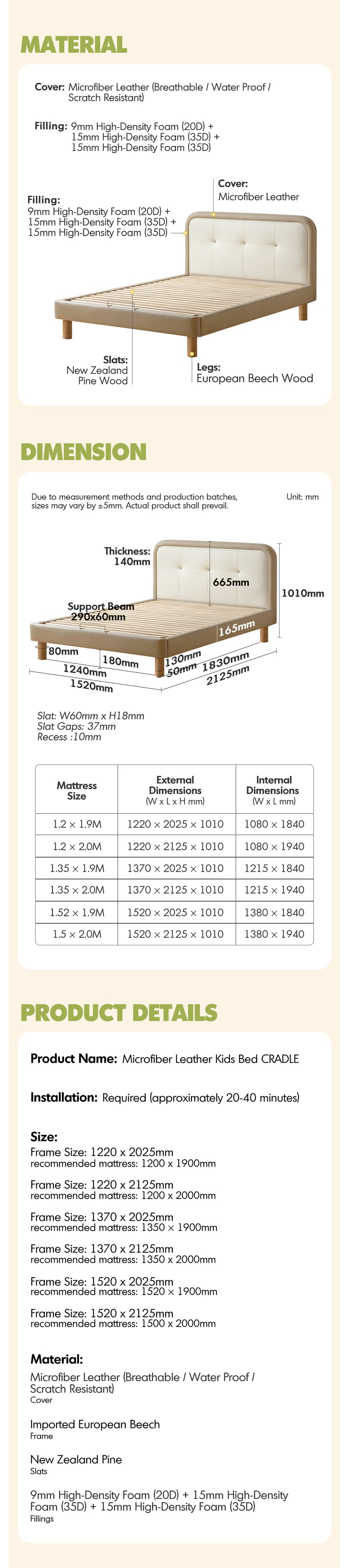 Modern Microfiber Leather Kids Bed CRADLE Good to Know - 10