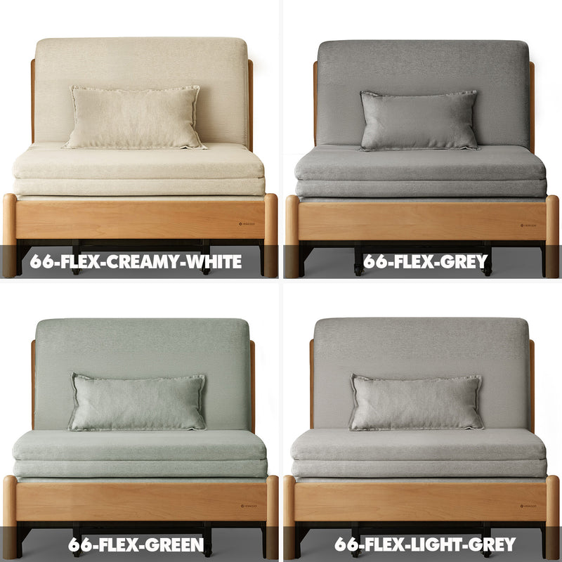 Scandinavian Beech Wood Cotton Fabric Recliner 2 Seater Sofa Bed FLEX Color Swatches
