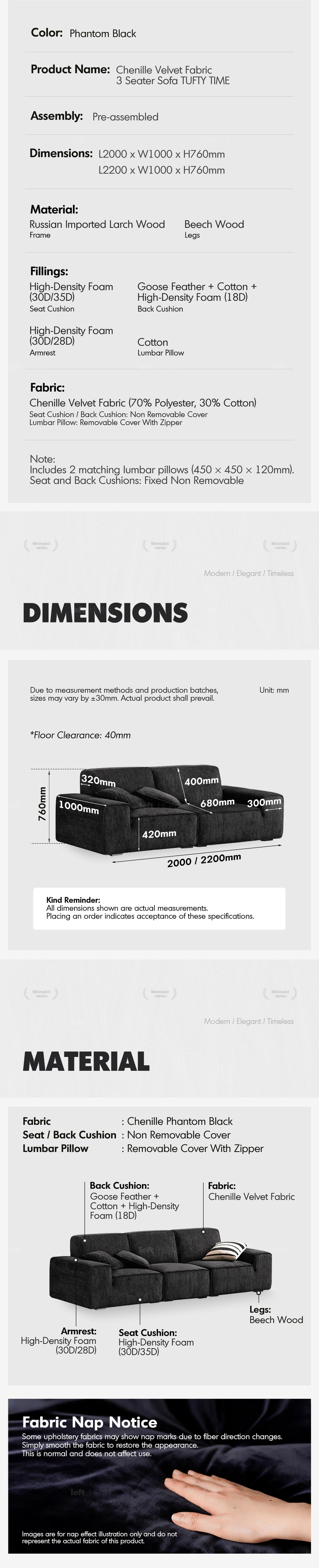 Minimalist Chenille Velvet Fabric 3 Seater Sofa TUFTY TIME More Details and Instruction_14
