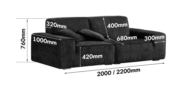 Minimalist Chenille Velvet Fabric 3 Seater Sofa TUFTY TIME Size Chart