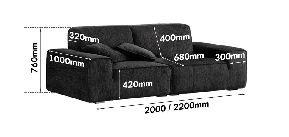Minimalist Chenille Velvet Fabric 3 Seater Sofa TUFTY TIME Size Chart