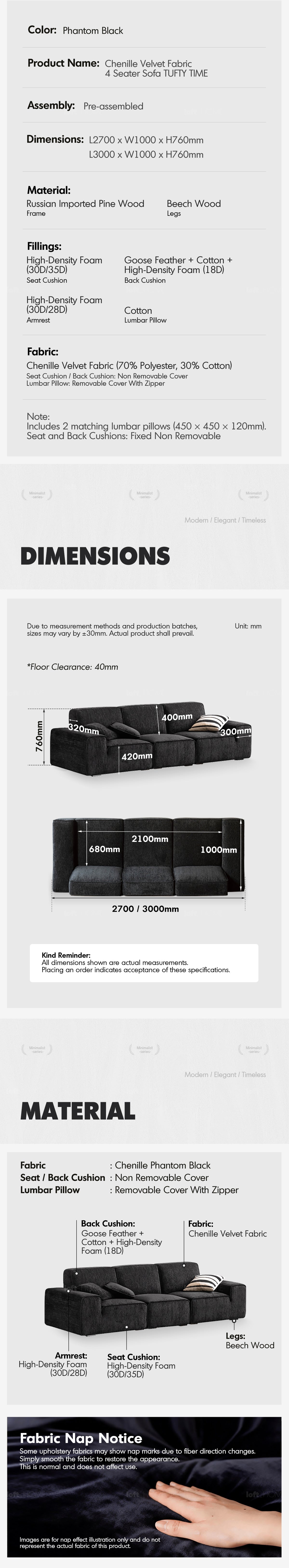 Minimalist Chenille Velvet Fabric 4 Seater Sofa TUFTY TIME Good to Know - 14