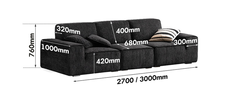 Minimalist Chenille Velvet Fabric 4 Seater Sofa TUFTY TIME Size Chart
