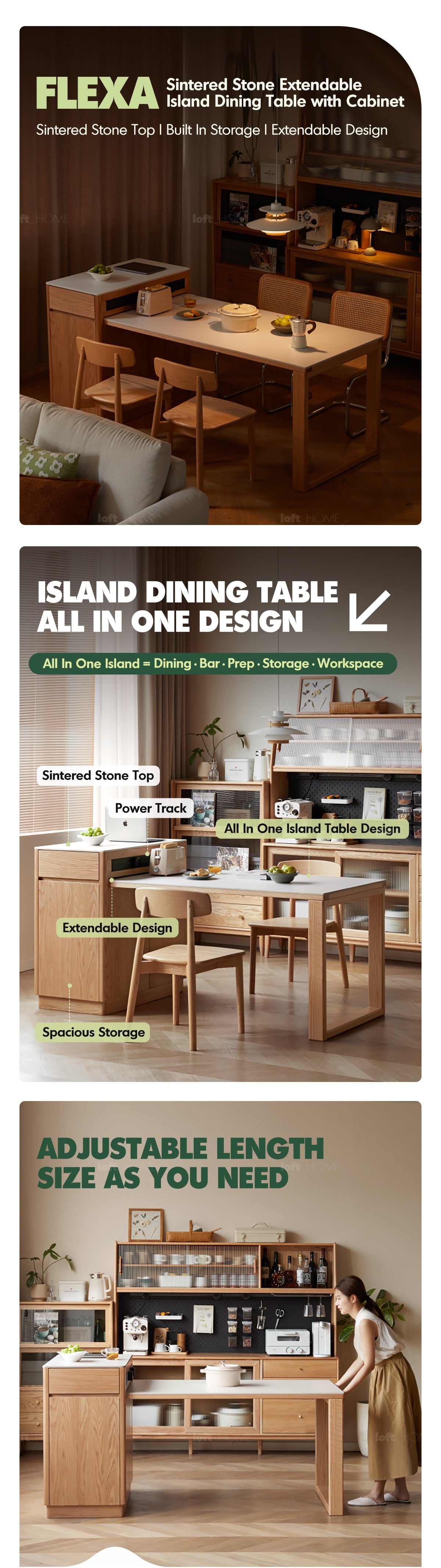 Scandinavian Oak Wood Sintered Stone Extendable Island Dining Table With Cabinet FLEXA Good to Know - 1