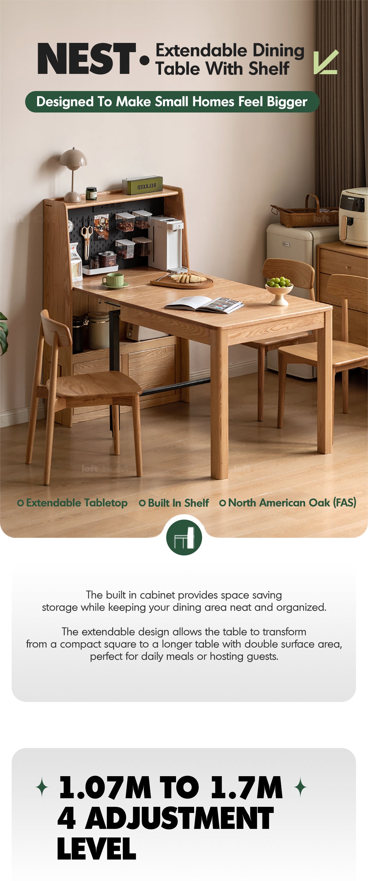 Scandinavian Oak Wood Extendable Dining Table With Shelf NEST Good to Know - 1