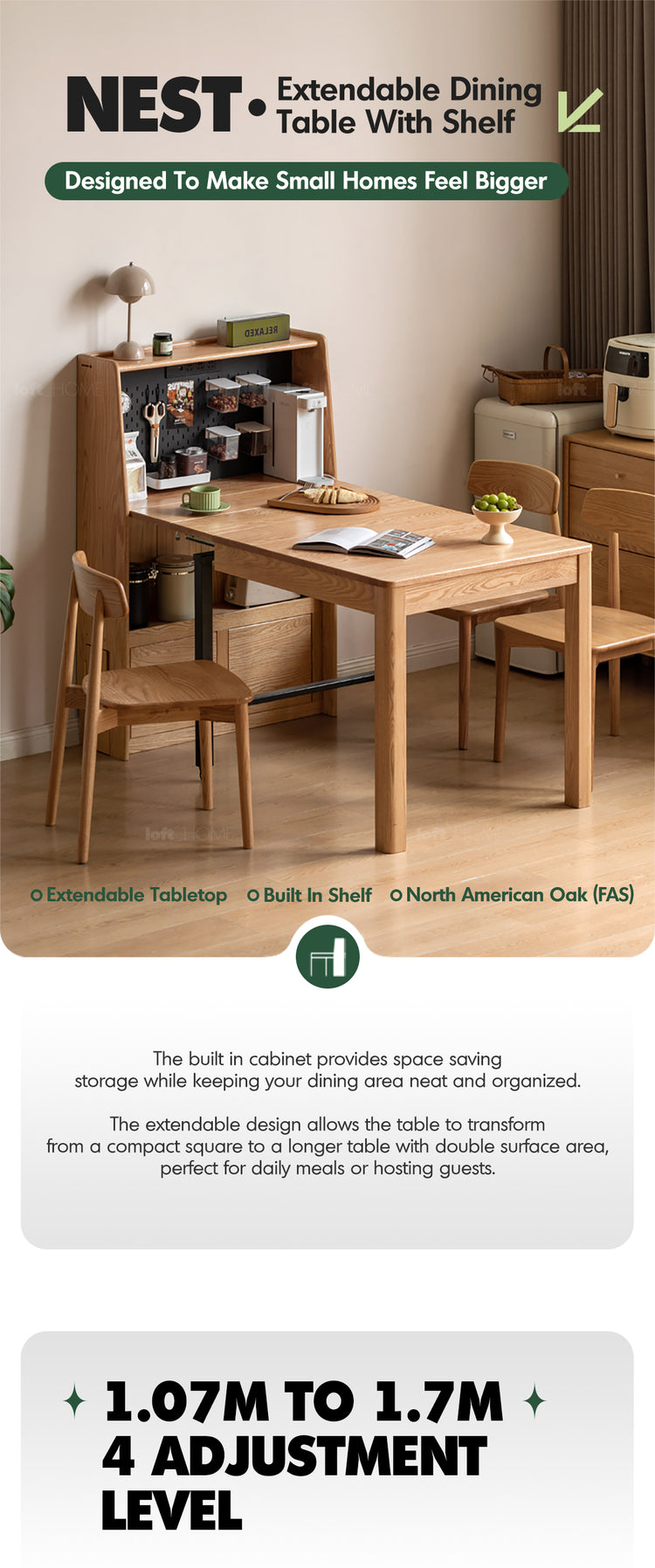 Scandinavian Oak Wood Extendable Dining Table With Shelf NEST Good to Know Preview-1