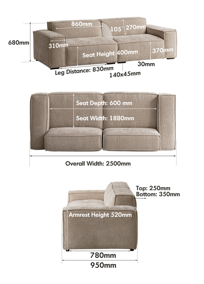 Minimalist Linen Fabric 4 Seater Sofa CAMALEONDA Size Chart