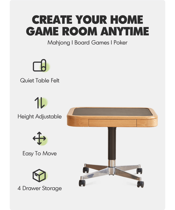Scandinavian Oak Wood Wheeled Height Adjustable Gaming Table Coffee Table DRIFT