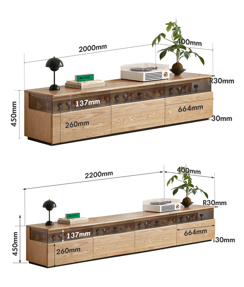 Scandinavian Ash Wood TV Console CURATE Size Chart