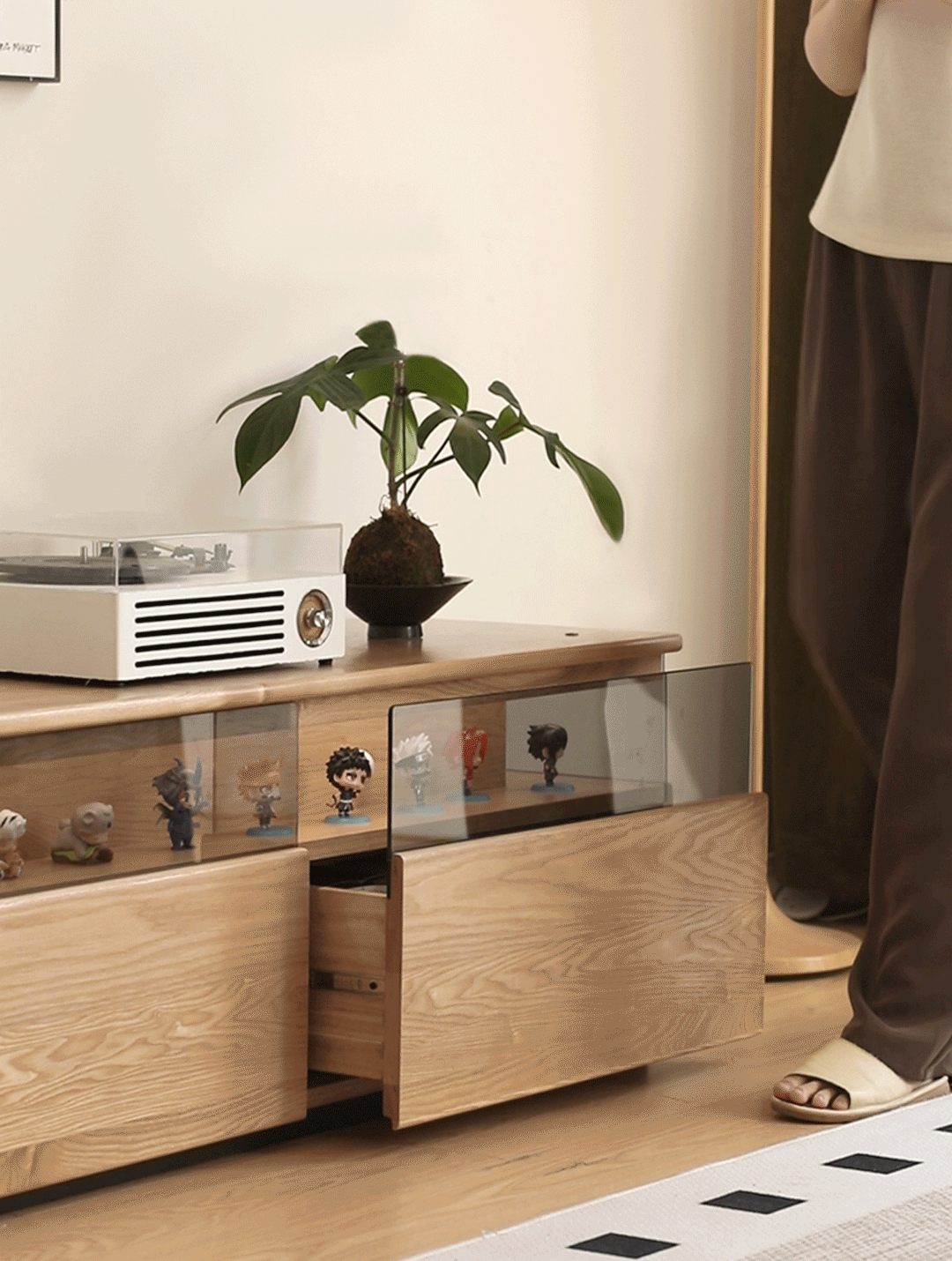 Scandinavian ash wood tv console curate in real life style.