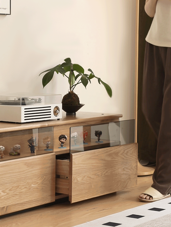 Scandinavian ash wood tv console curate in real life style.