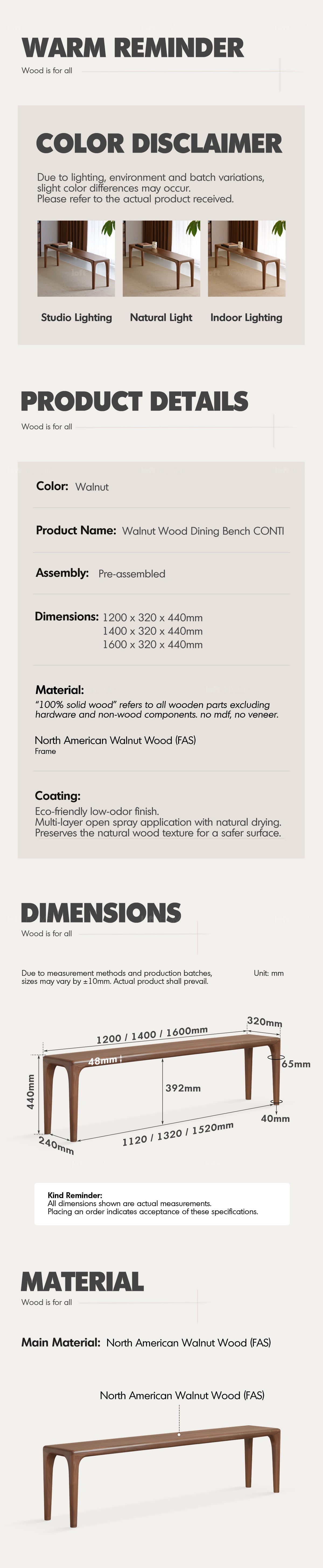 Japandi Walnut Wood Dining Bench CONTI Good to Know - 4