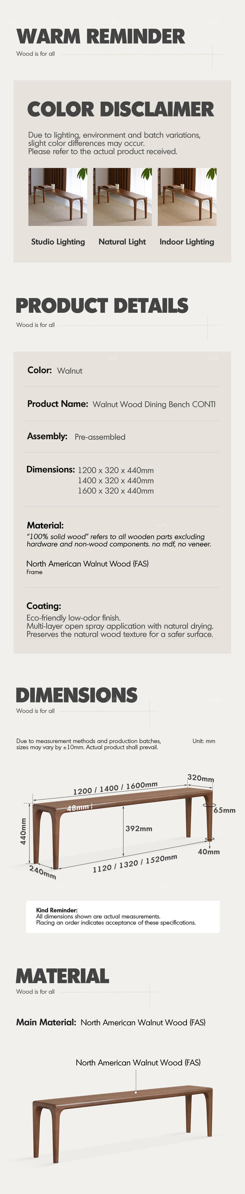 Japandi Walnut Wood Dining Bench CONTI Good to Know - 4