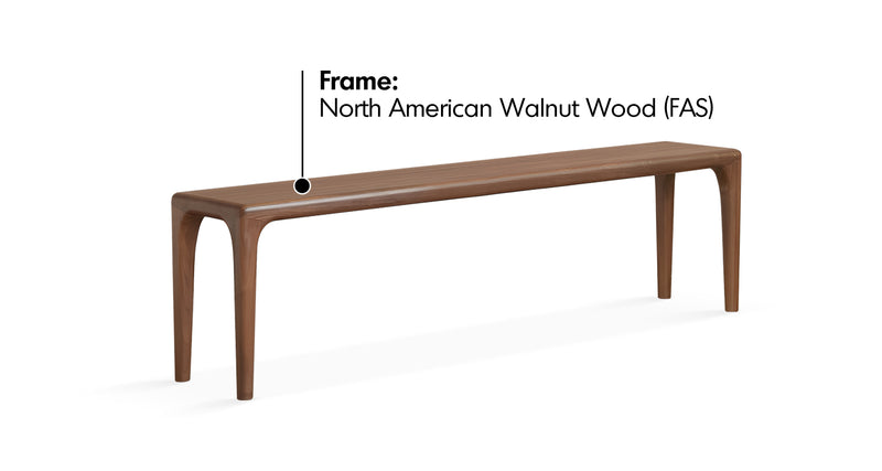 Japandi Walnut Wood Dining Bench CONTI Material Details Chart