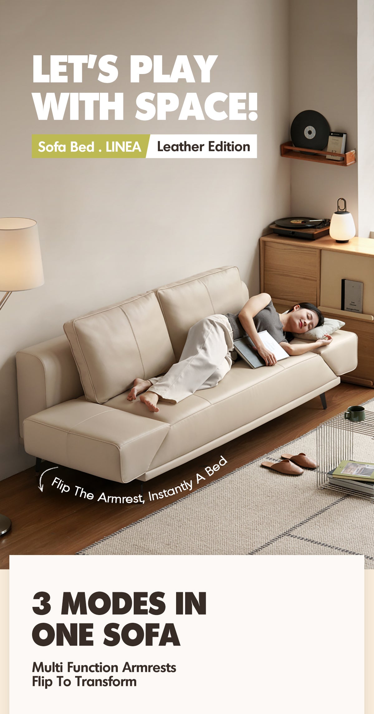 Modern Genuine Leather 2 Seater Sofa Bed LINEA Good to Know - 1