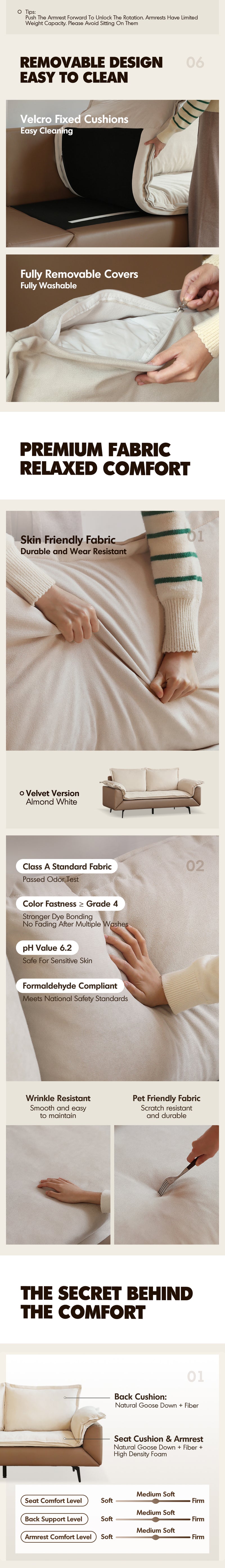 Modern Velvet Fabric PU Leather 2 Seater Sofa Bed FLIPEN Good to Know - 3