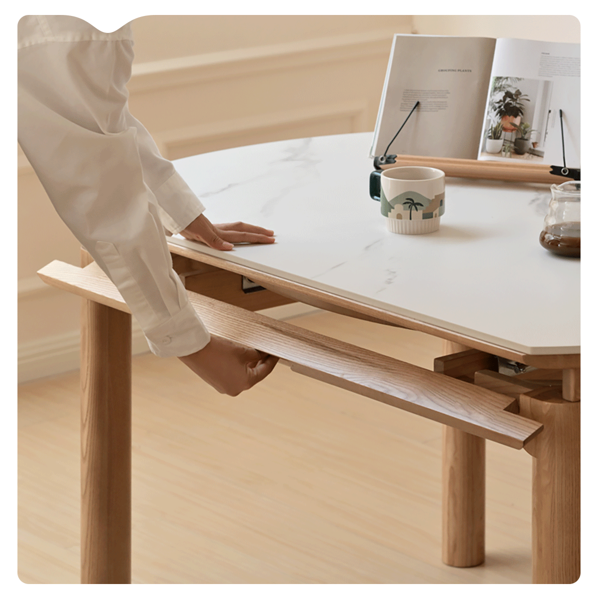 Scandinavian Oak Wood Sintered Stone Extendable Round Dining Table ORBIT Good to Know - 2