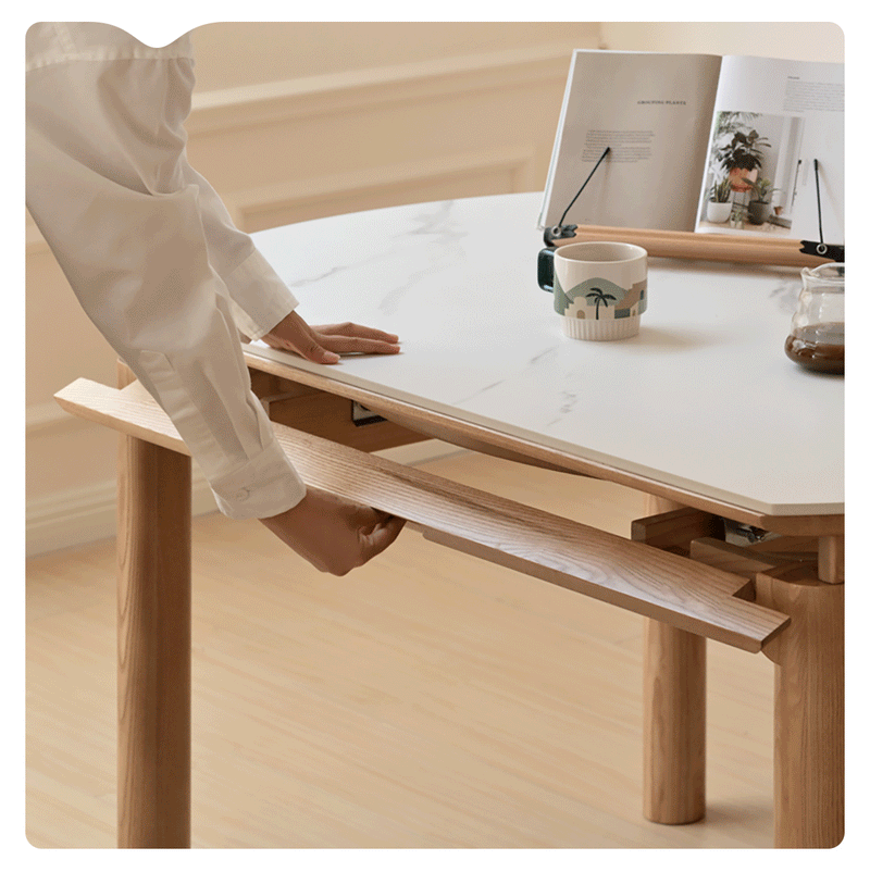 Scandinavian Oak Wood Sintered Stone Extendable Round Dining Table ORBIT Good to Know - 2