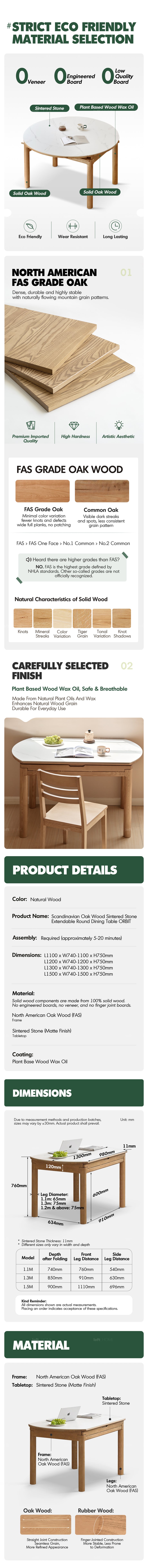 Scandinavian Oak Wood Sintered Stone Extendable Round Dining Table ORBIT Good to Know - 8