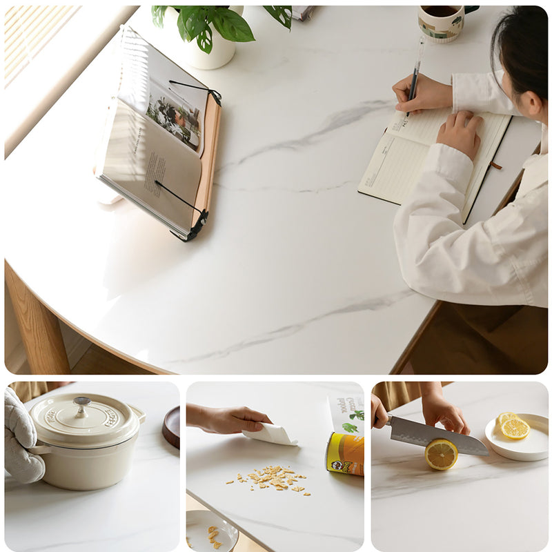 Scandinavian Oak Wood Sintered Stone Extendable Round Dining Table ORBIT Color Swatches
