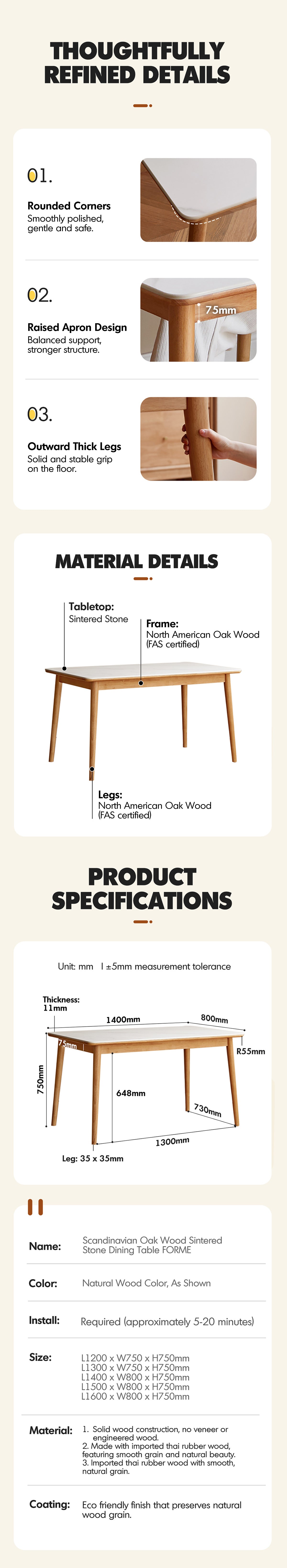 Scandinavian Oak Wood Sintered Stone Dining Table FORME Good to Know - 3